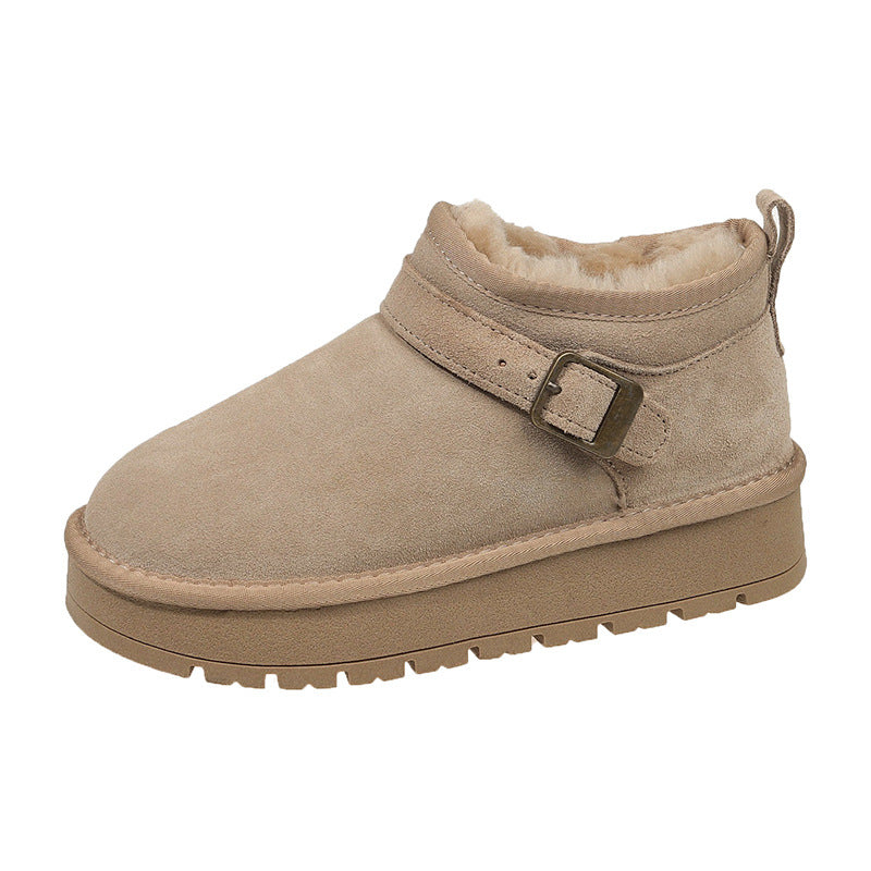 Damen kuschelige Stiefeletten mit weichem Futter und modischer Schnalle EB