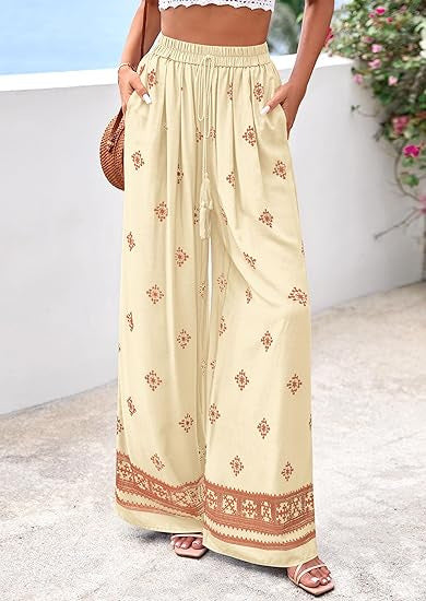 Damen weite Sommerhose mit Boho-Muster EB