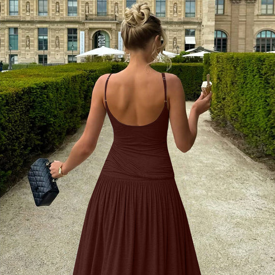 Damen Elegantes Maxikleid mit Drapierung und Spaghetti-Trägern EB