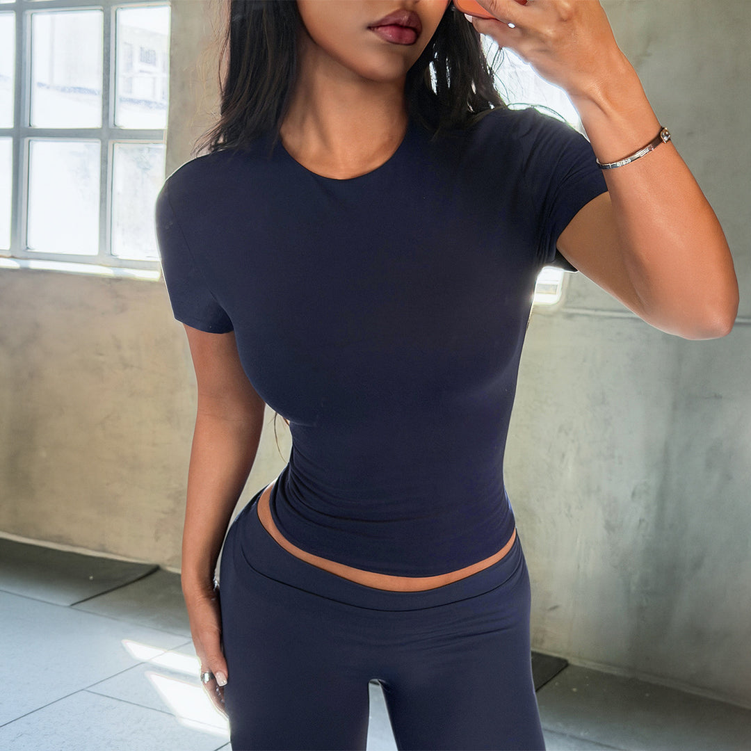 Damen Figurformendes Kurzarmshirt aus elastischem Baumwollmix EB
