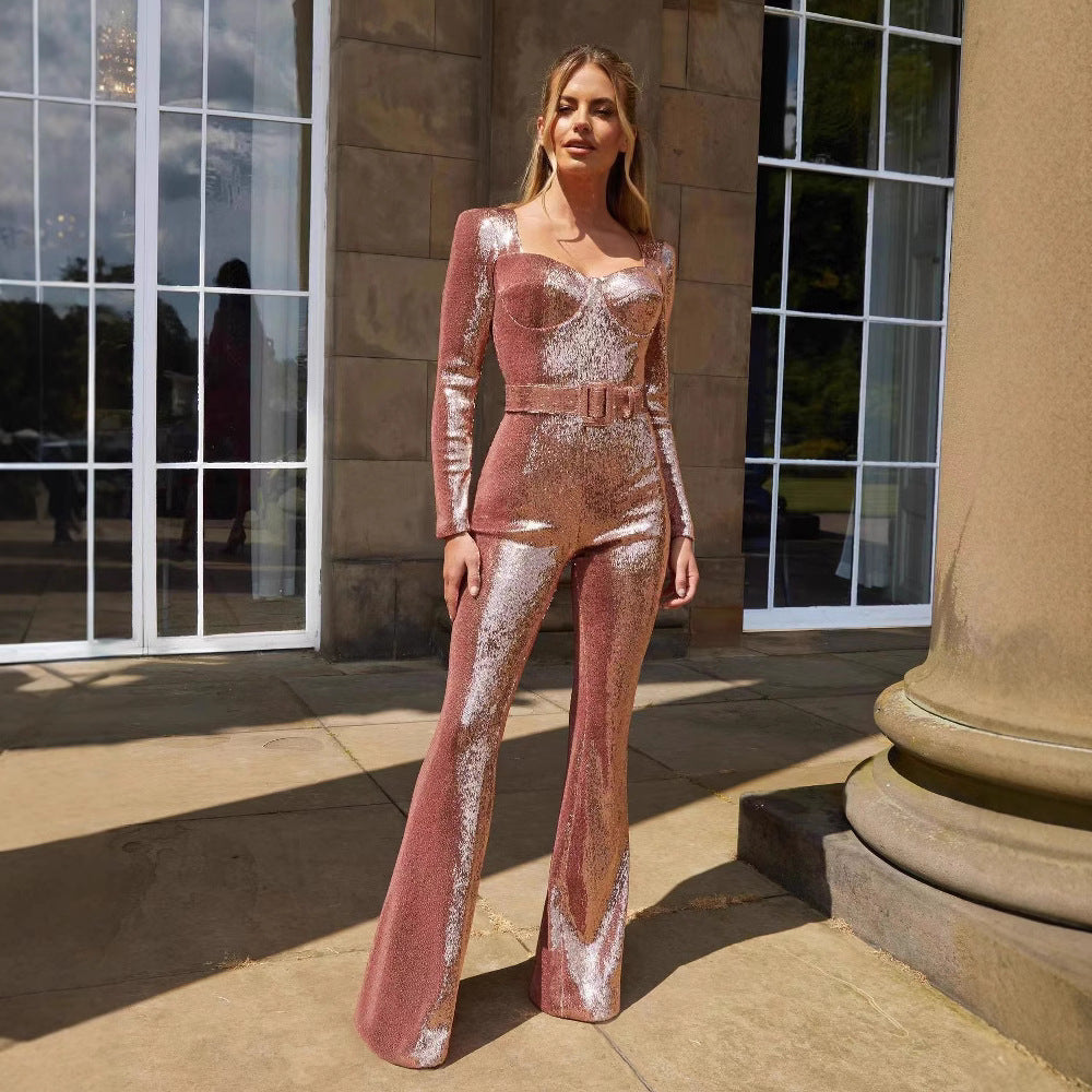 Damen Glamouröses Einteiler-Outfit mit glitzernden Applikationen und taillierter Silhouette EB
