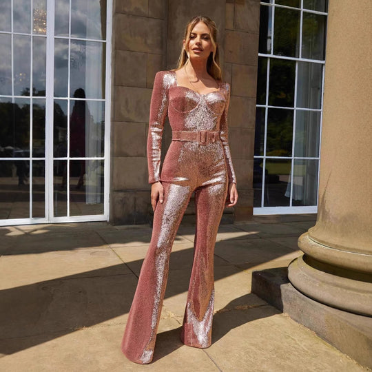 Damen Glamouröses Einteiler-Outfit mit glitzernden Applikationen und taillierter Silhouette EB