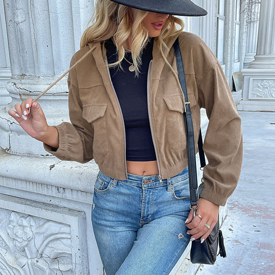 Damen Cordjacke mit praktischem Reißverschluss und modernen Taschen EB