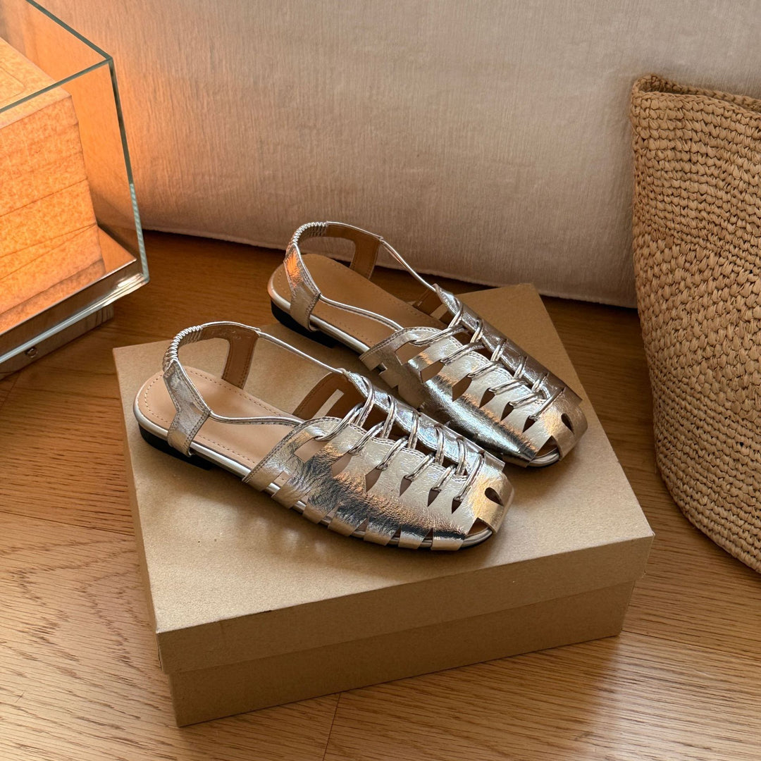 Damen Komfortable und elegante Zehentrenner-Sandalen mit raffiniertem Flechtmuster EB