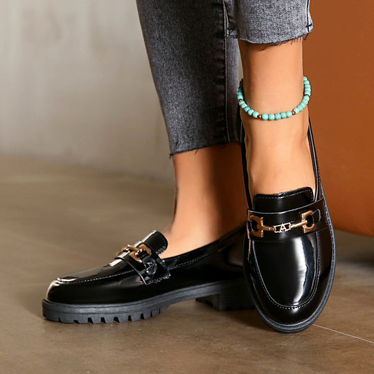 Damen Modische Loafers mit robustem Profil und dekorativem Schnallen-Detail EB