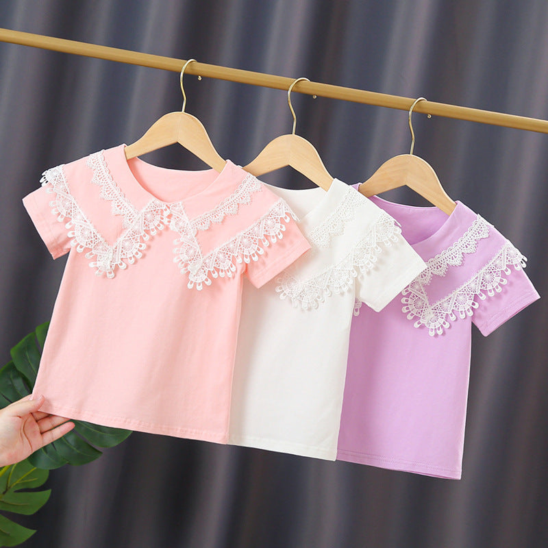 Damen T-Shirt mit Spitzenkragen EB