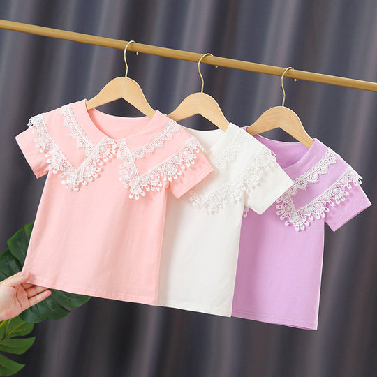 Damen T-Shirt mit Spitzenkragen EB
