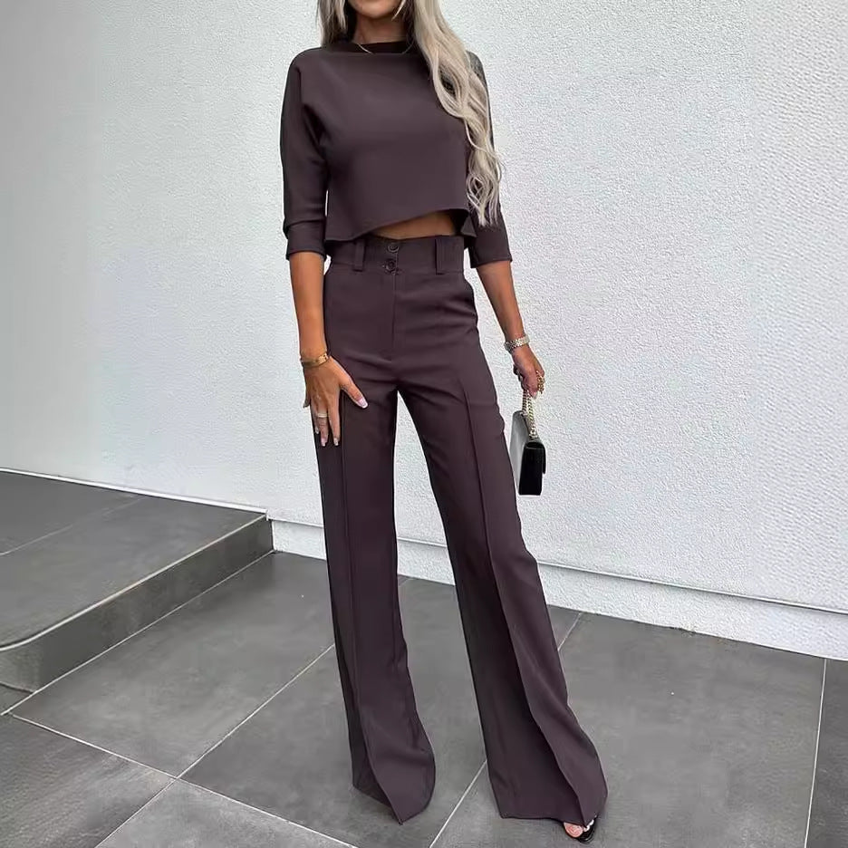 Damen stylisches Crop-Top mit eleganten High-Waist-Hosen EB