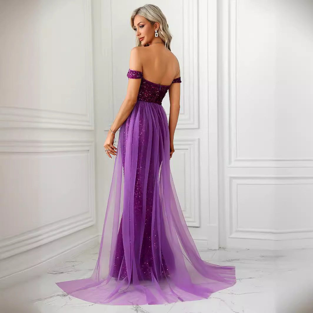 Damen Glamouröses Abendkleid mit schimmerndem Glitzer und Tüllakzenten EB