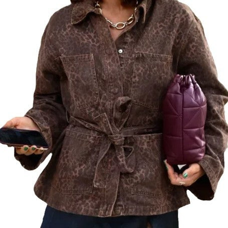 Damen Leinenhemdjacke mit tailliertem Schnitt und Gürtel EB
