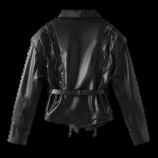 Damen Kunstlederblazer im modernem Design mit praktischem Gürtel EB