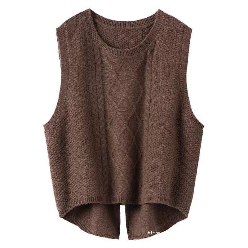 Damen Ärmellose Strickweste mit Zopfmuster und modernen Details EB