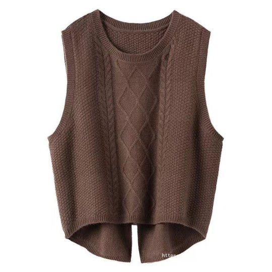 Damen Ärmellose Strickweste mit Zopfmuster und modernen Details EB