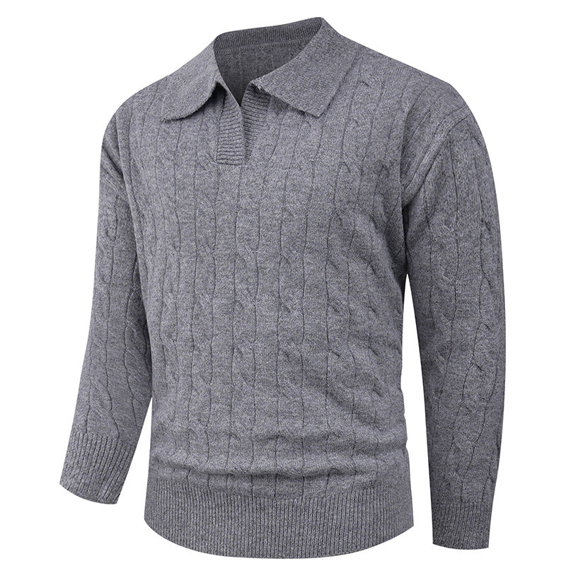 Herren nan Kabelstrick-Polo mit Polokragen und gerippten Bündchen aus feinem Wollmix EB