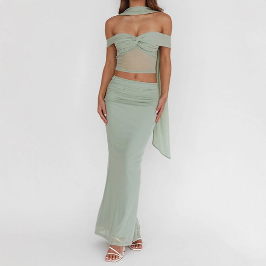 Damen elegantes Wickelkleid mit schulterfreiem Oberteil und drapierter Silhouette EB