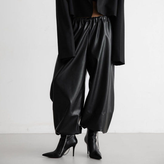 Damen Modische Kunstlederhose mit elastischem Bund EB