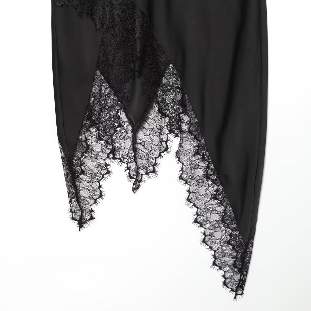 Damen Maxi-Rock mit asymmetrischer Spitzenbesatz und elegantem Saum EB