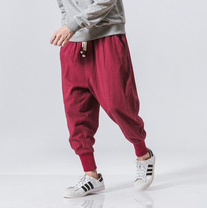 Herren nan lässige Leinen-Joggerhose mit Tunnelzug, strukturierter Oberfläche und elastischen Bündchen EB