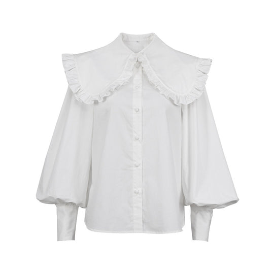 Damen Elegante Bluse mit voluminösen Ärmeln und Rüschensaum EB
