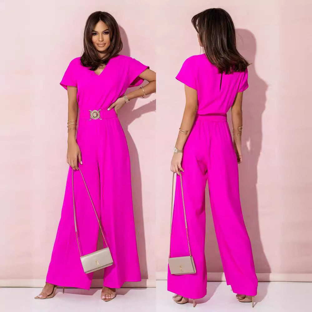 Damen Jumpsuit mit weitem Bein und trendigem Gürtel EB