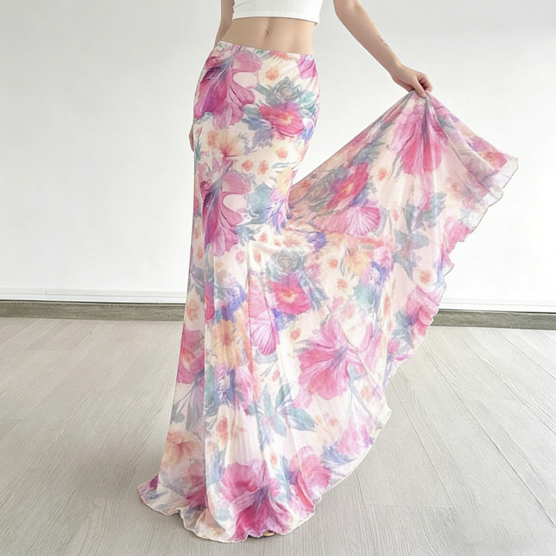 Damen Maxi-Rock mit floralen Mustern und fließendem Schnitt EB