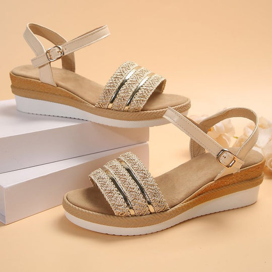 Damen Moderne Riemchen-Plateausandalen mit Glitzerapplikationen EB