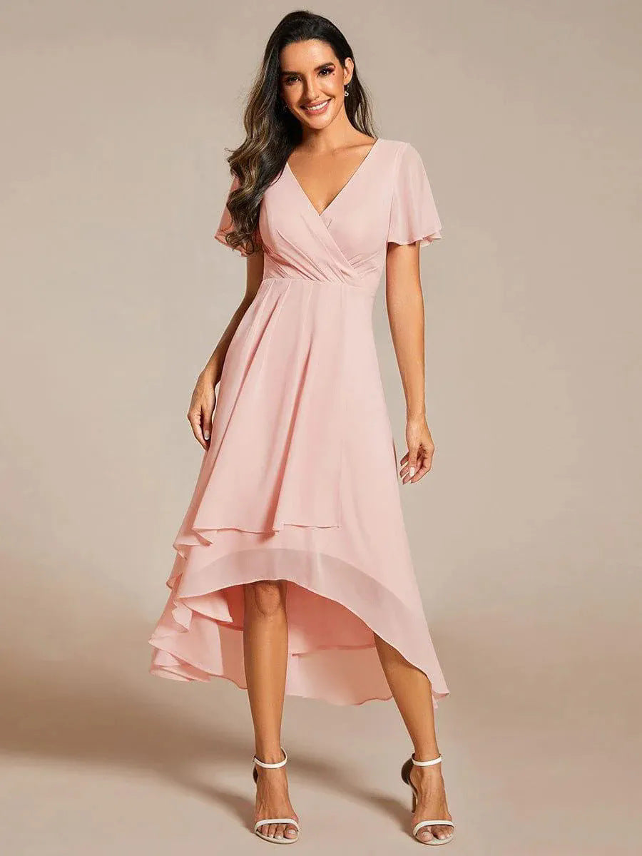 Damen elegantes Midikleid mit fließendem Stoff und asymmetrischen Ärmeln EB