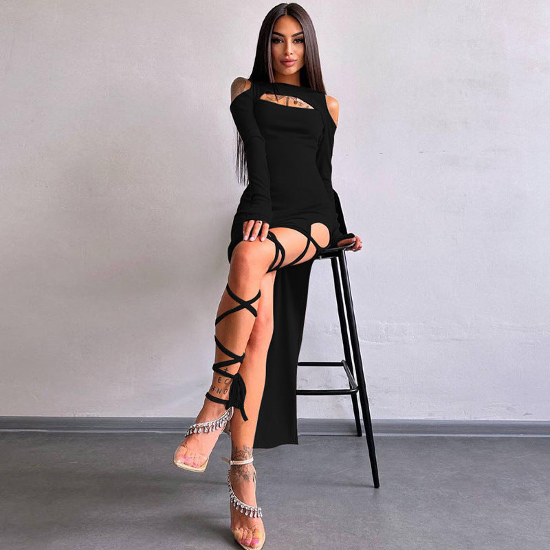 Damen Elegantes schulterfreies Maxikleid mit raffinierten Riemen EB