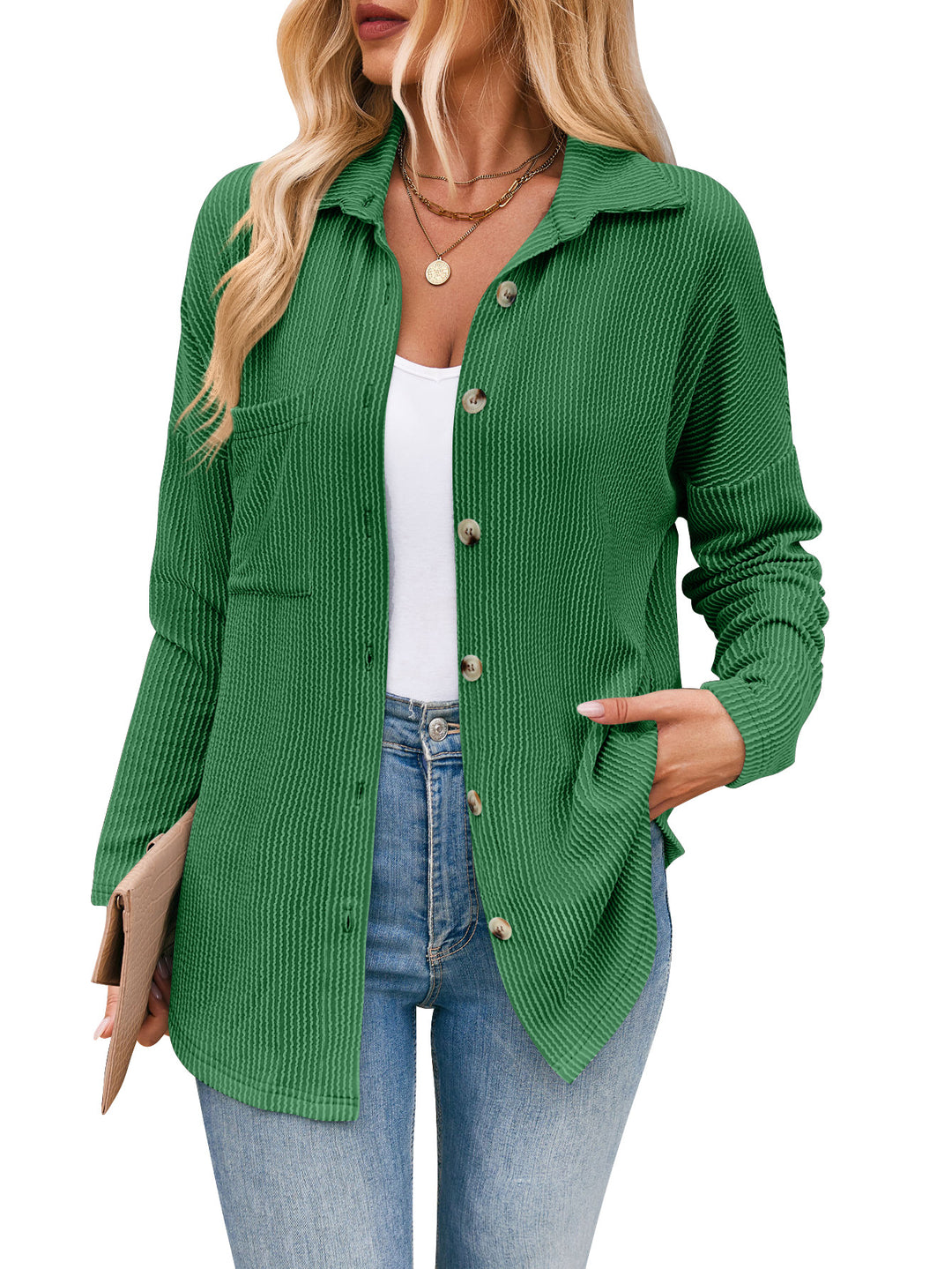 Damen lässige Strickjacke mit Knopfleiste EB