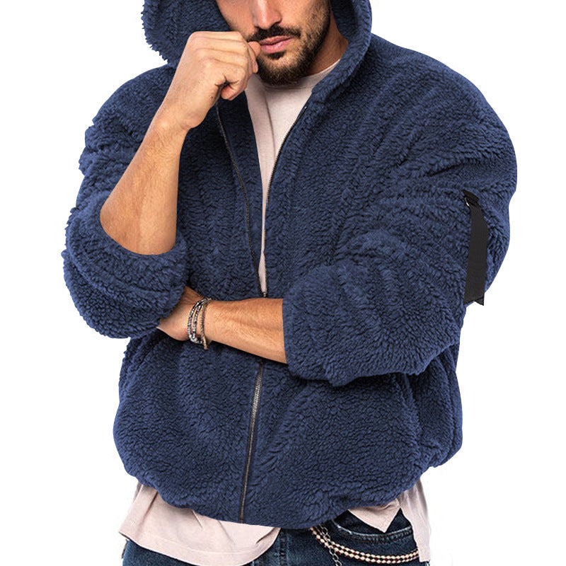 Herren kuschelige Fleecejacke mit großzügiger Kapuze und Reißverschluss EB