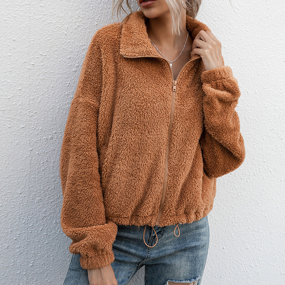 Damen Fleecejacke mit hohem Kragen und elastischem Bund EB