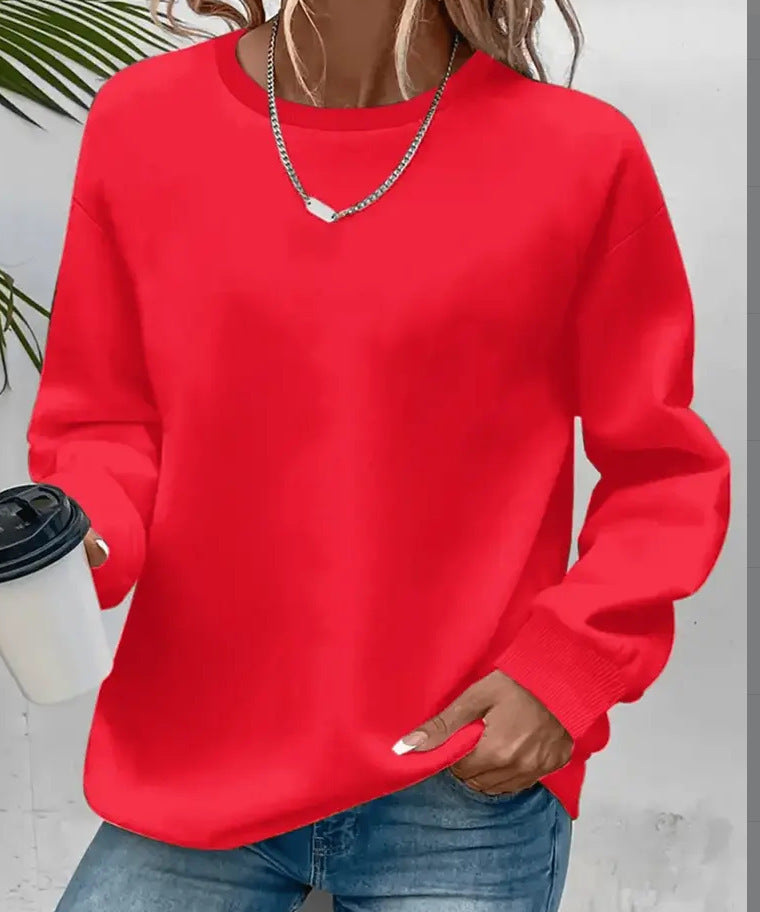 Damen nan Oversized Rundhals-Sweatshirt mit überschnittener Schulter, weichem Fleece-Innenfutter und gerippten Bündchen EB