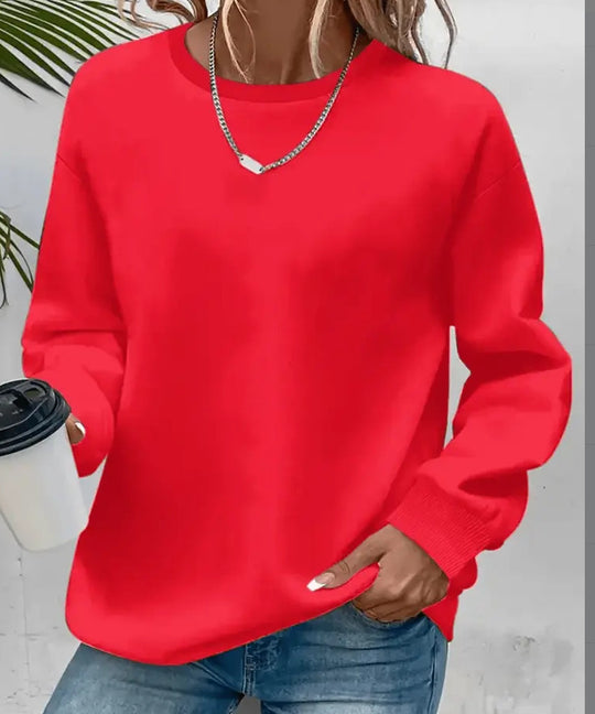 Damen nan Oversized Rundhals-Sweatshirt mit überschnittener Schulter, weichem Fleece-Innenfutter und gerippten Bündchen EB