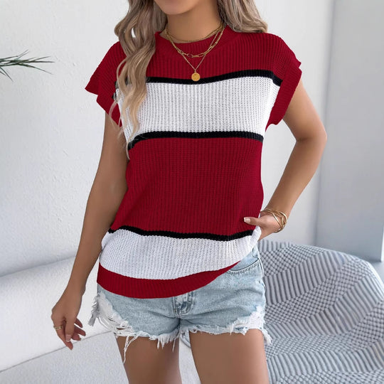 Damen Kurzarm Strickoberteil mit modernen Streifen EB