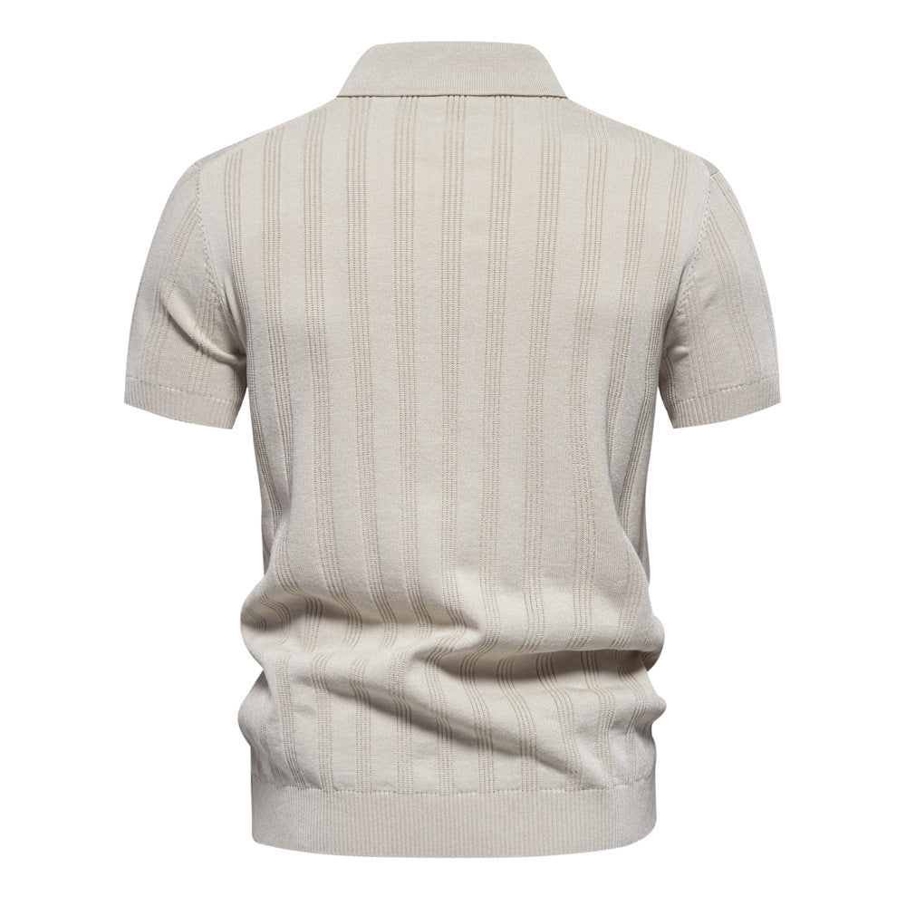 Herren Kurzarm Polo-Shirt mit strukturiertem Streifenmuster EB