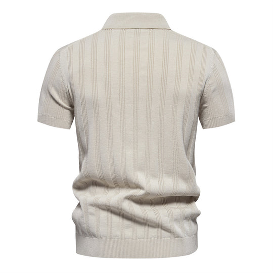Herren Kurzarm Polo-Shirt mit strukturiertem Streifenmuster EB