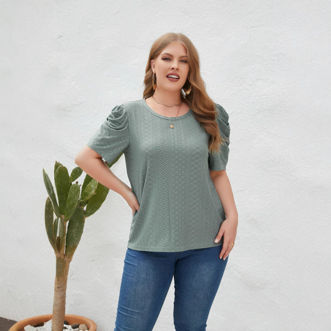 Damen Elegantes Blusenshirt mit Puffärmeln und Strukturmuster EB