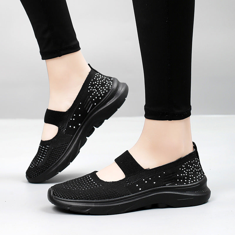 Damen bequeme Slip-On Sneakers mit gepolstertem Riemen EB