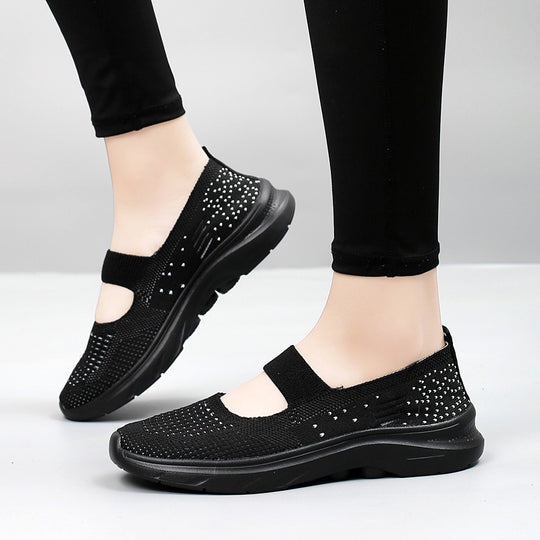 Damen bequeme Slip-On Sneakers mit gepolstertem Riemen EB
