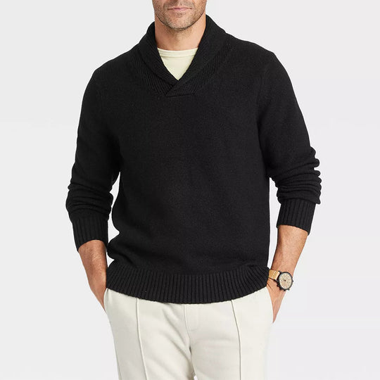 Herren Pullover mit Schalkragen und filigranem Rippdesign EB