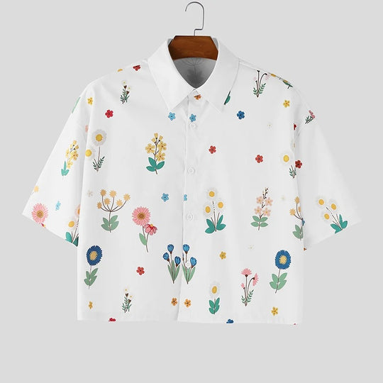 Damen nan kastig geschnittene Kurzarm-Hemdbluse mit floralem Allover-Print, Hemdkragen und kurzem Saum EB