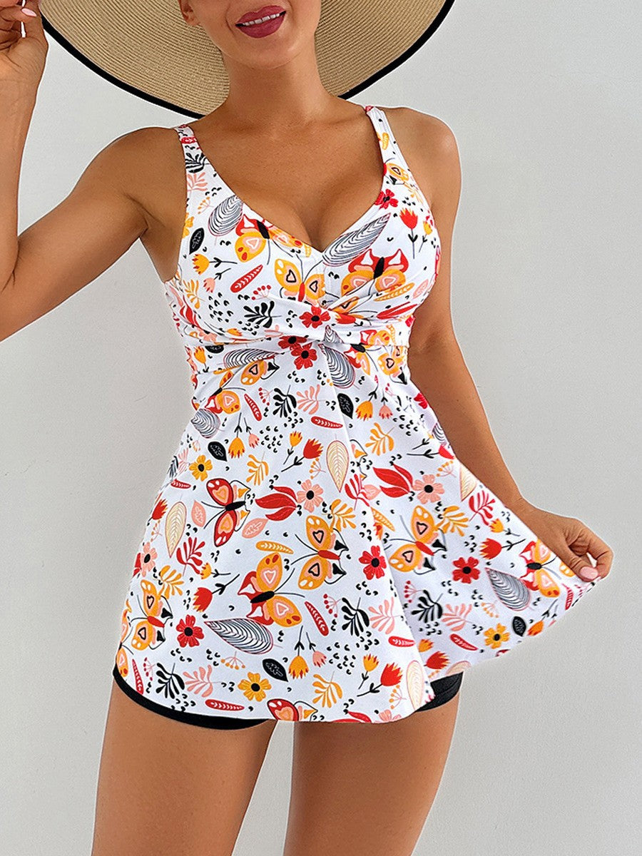 Damen Strandkleid mit floralem Wickeldesign und raffinierten Rüschendetails EB