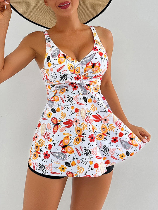 Damen Strandkleid mit floralem Wickeldesign und raffinierten Rüschendetails EB