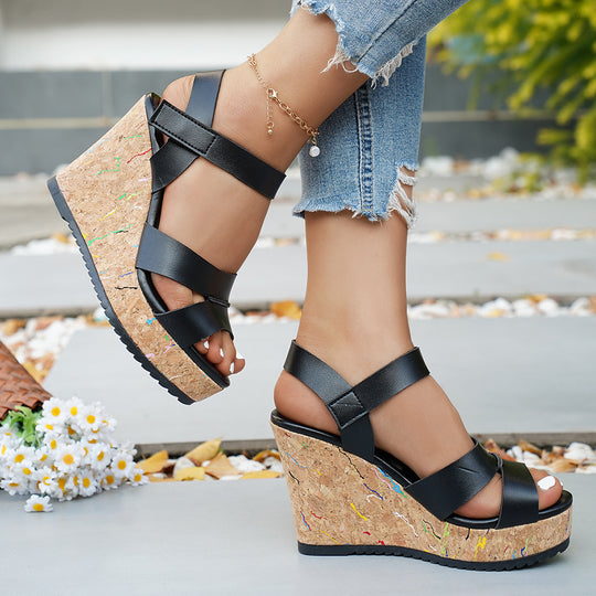 Damen Wedge-Sandalen mit verstellbaren Riemen und rutschfester Korksohle EB