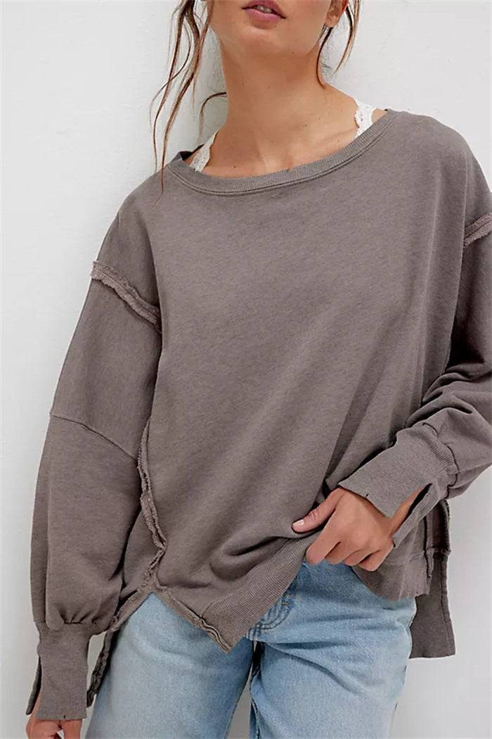 Damen oversized Sweatshirt mit Ballonärmeln, offenen Saumnähten und seitlichen Schlitzen Eichborn Berlin