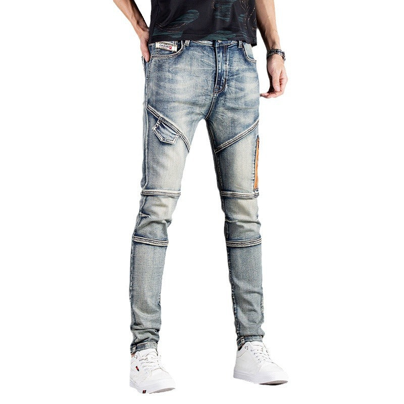 Herren Designer Slim Fit Jeans mit kreativen Reißverschlussdetails EB