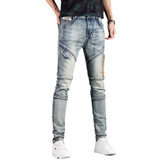 Herren Designer Slim Fit Jeans mit kreativen Reißverschlussdetails EB