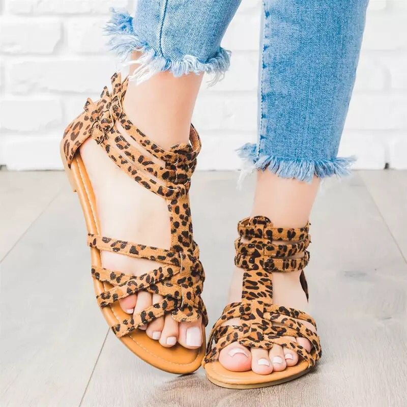 Damen Boho-Sandalen mit verstellbaren Knöchelriemen und Ethno‑Print EB