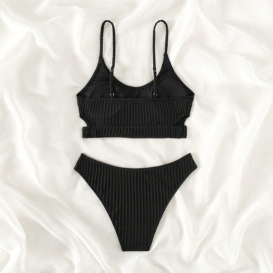 Damen Hochtailliertes Bikini-Set mit gedämpfter Rippstruktur EB