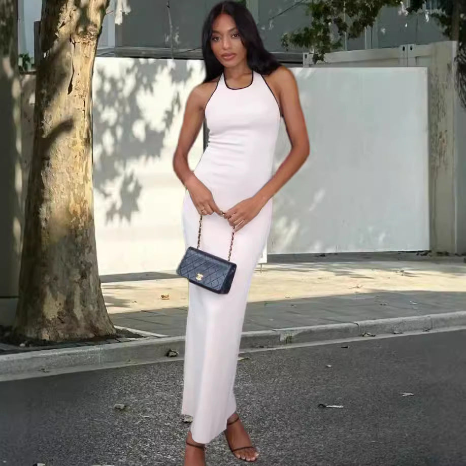 Damen Elegantes Maxikleid mit tiefem V-Ausschnitt und seitlichem Schlitz EB